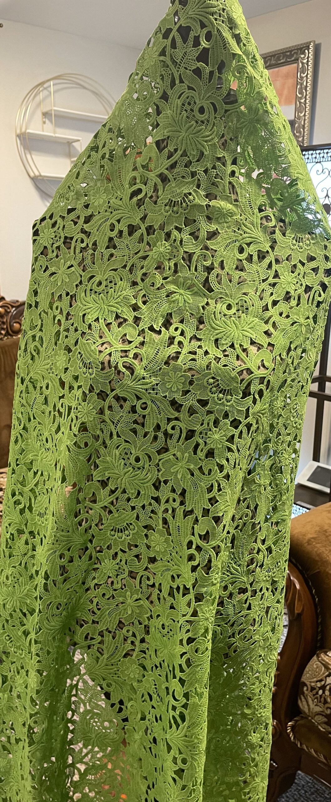 High Quality African Cord Lace Fabric in green-5yards