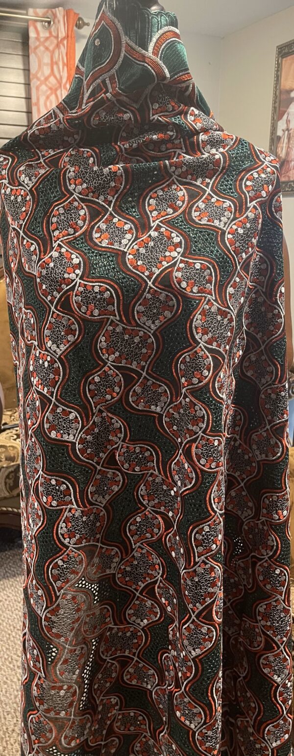 High Quality African Lace Fabric-Teal Green, White, Orange -5yards