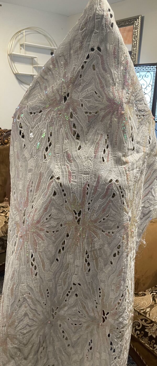 High Quality African Lace Fabric- White, Pink -5yards