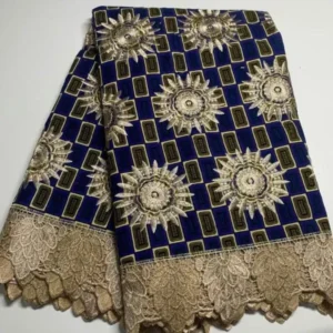 African Print Lace Fabric/ Ankara - green, gold, blue mixed colors.  6 Yards 