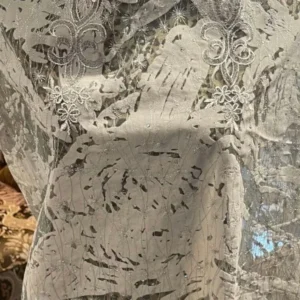 High Quality Swiss Voile Lace with Shining Stones in Light Gray-5 Yards