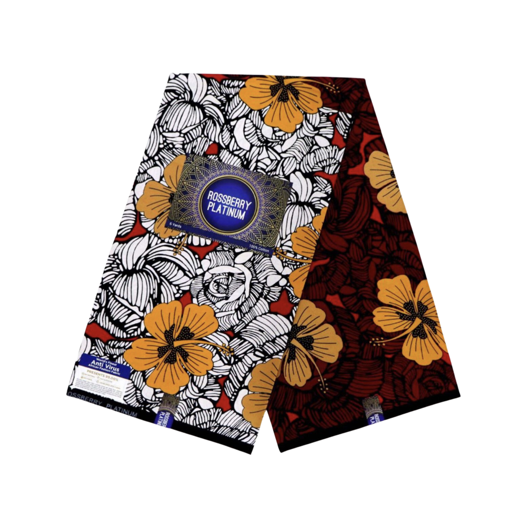 African Print Fabric/ Ankara – wine, yellow, white 6 yards
