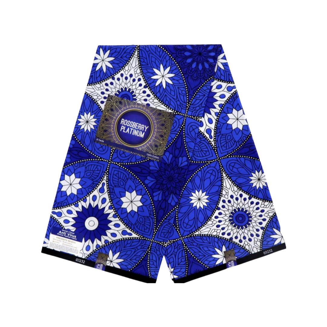 African Print Fabric/ Ankara – blue, white 6 yards