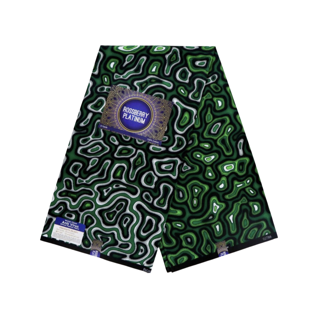 African Print Fabric/ Ankara – green, white 6 yards