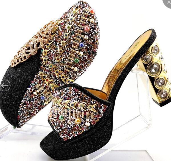 African Italian Luxury Women Ladies Party Nigerian Shoe And Bag Set. High Heel Shoe - Image 3