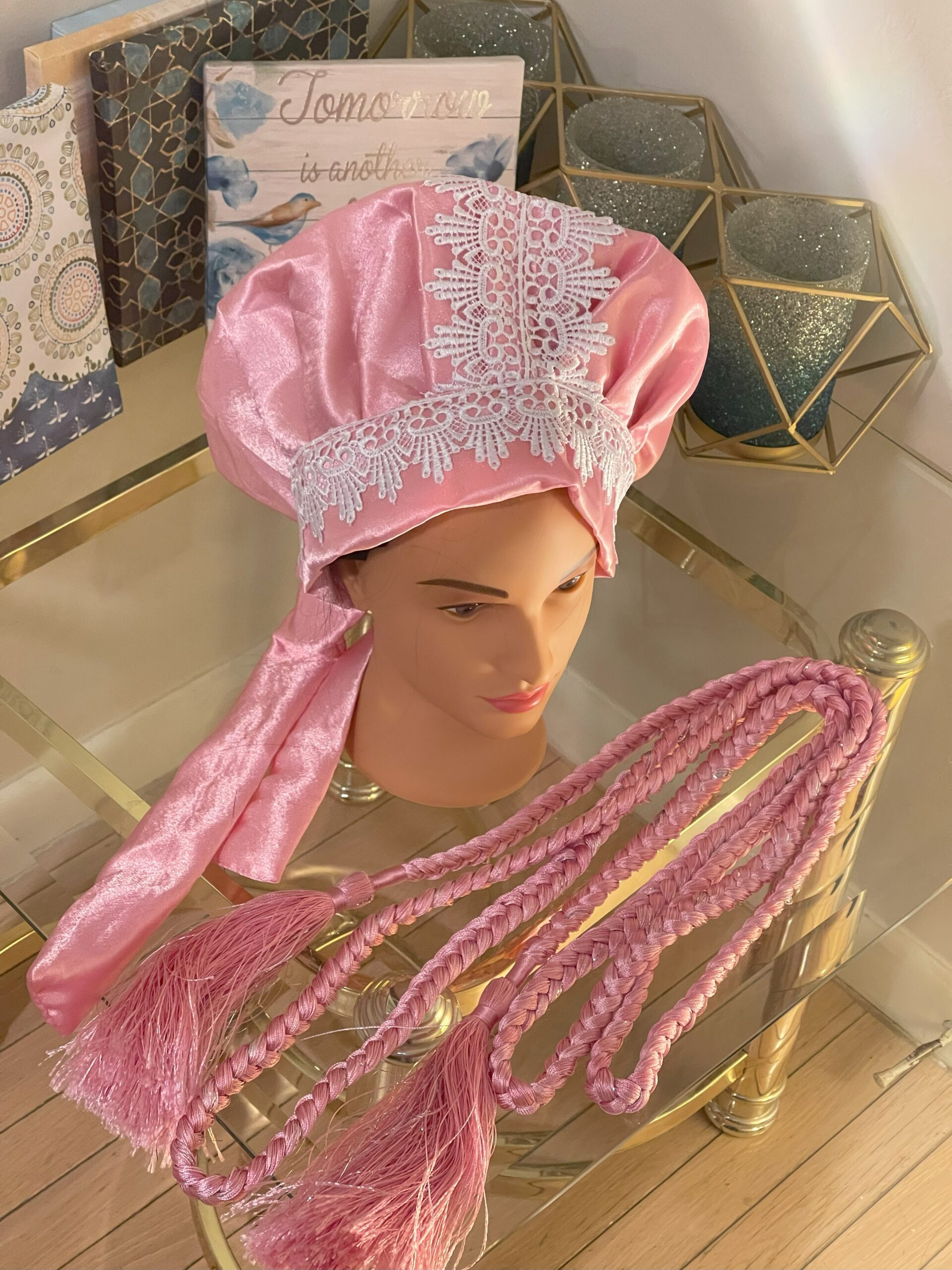 Cherubim & Seraphim Cap and amure/ Loins Rope Pink color with white lace design