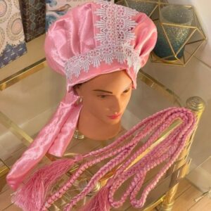Cherubim & Seraphim Cap and amure/ Loins Rope Pink color with white lace design