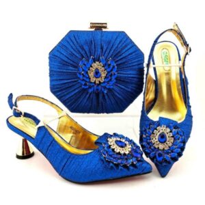 Luxury Italian Ladies Party Handbag Matching Hand Clutch Bag and High Heel Shoes Set for Women. Red bottom Gold Heel