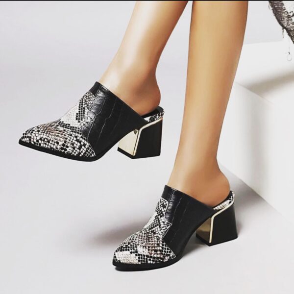 Fashion Sexy Fly Knit Block Heels Mule Square Slide and Leopard Skin Hilary Women Sandal Shoes