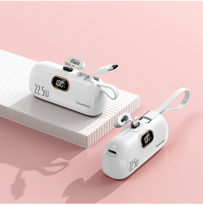 Fast Charging Pocket Capsule Emergency Built-in Cable Mini Power Bank - Image 6