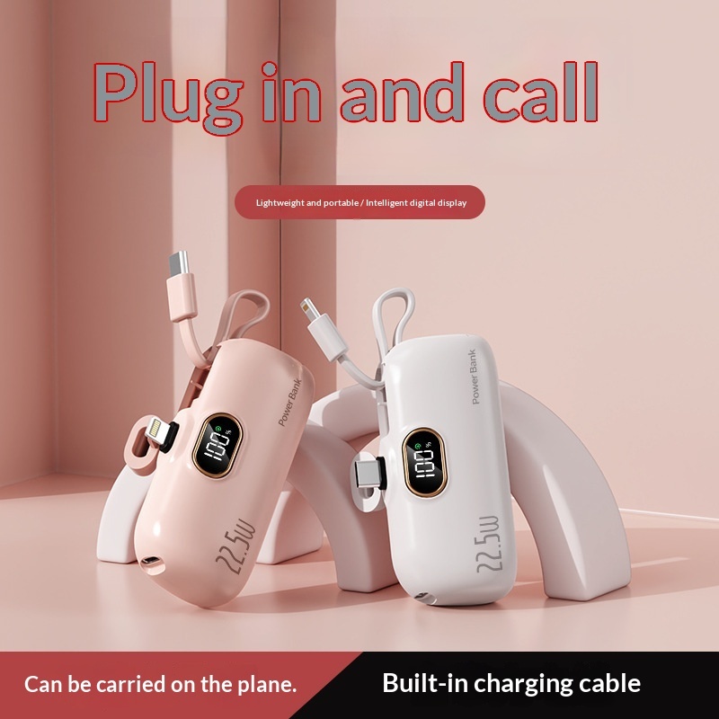 Fast Charging Pocket Capsule Emergency Built-in Cable Mini Power Bank - Image 4