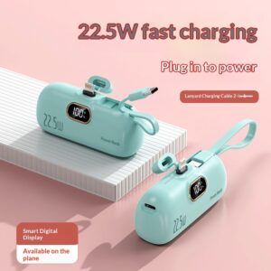 Fast Charging Pocket Capsule Emergency Built-in Cable Mini Power Bank